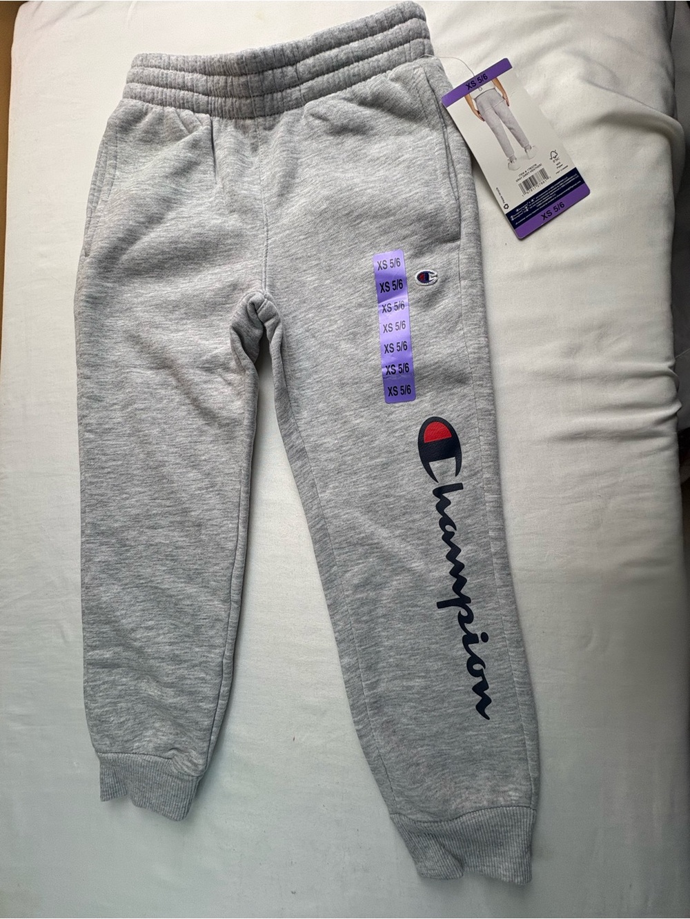 Champion Kids Light Gray Logo Joggers with Navy & Red Accent